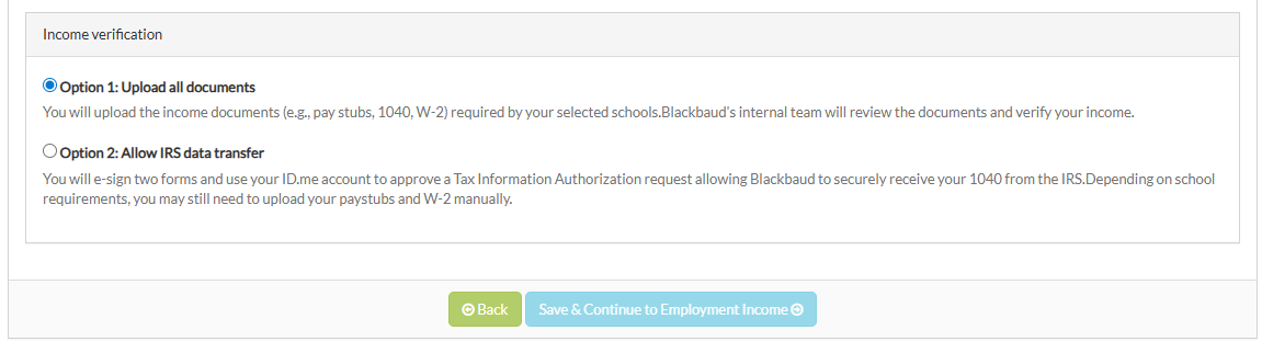 Income verification choices